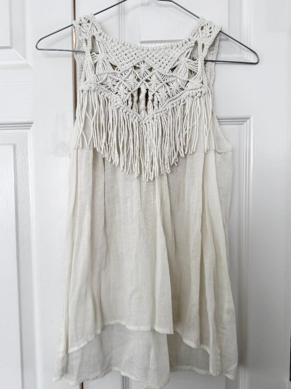 Ulla Johnson Macramé Fringe Sleeveless Top in Ivory Size 6